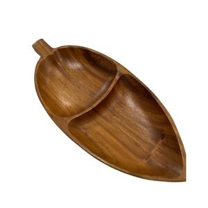 Leilani Monkey Pod Wood Hand Crafted Leaf Shaped Dish 3 Compartment Philippines